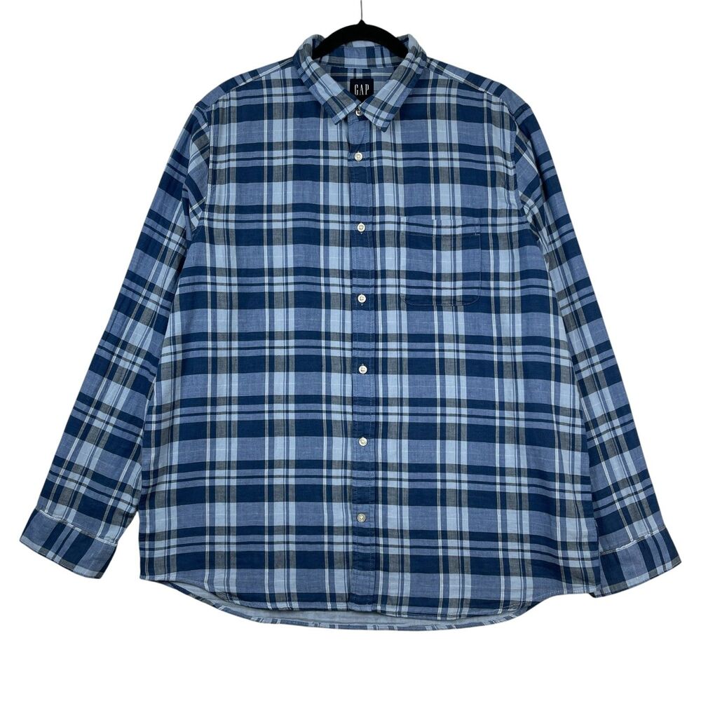 GAP Men's Plaid Shirt XL Blue Button Up Long Sleeve Standard Fit 100% Cotton